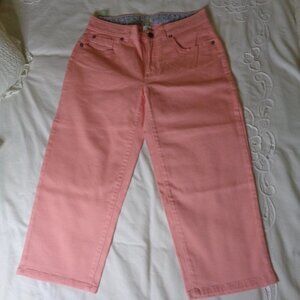 Izod stretch jean capris with slimming tummy panel pretty in peach/salmon color